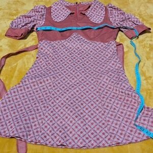 Pink Plaid handmade Vintage Dress with Collar